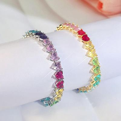 CMM Bracciale unico per donna, con zirconi colorati arcobaleno a forma di cuore, colore dorato e argentato, regalo per gioielli da donna