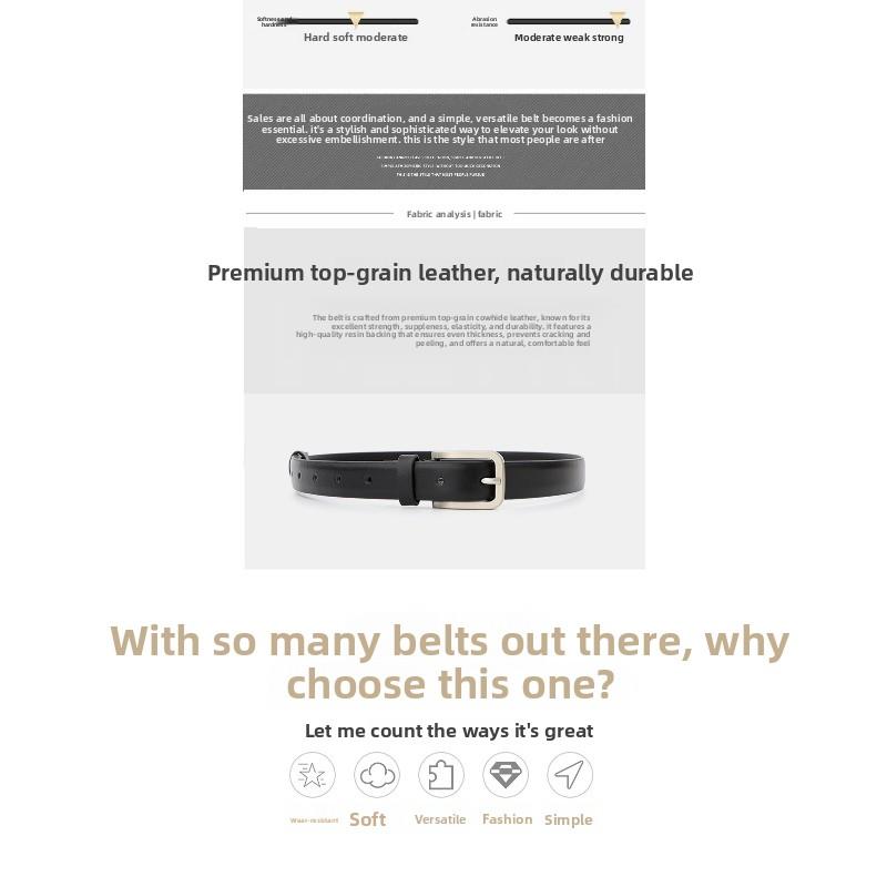 Genuine leather pin buckle women's belt - unisex, durable, top grain cowhide waist belt
