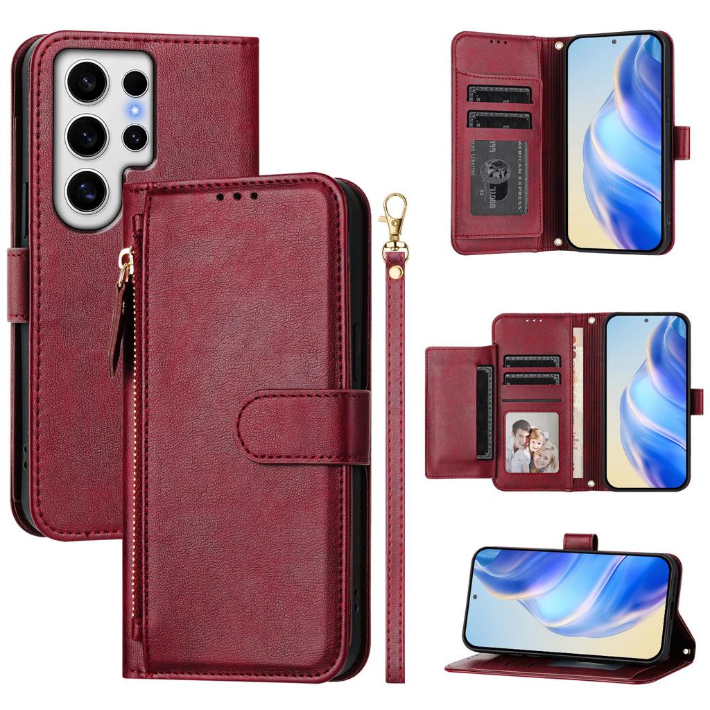 For Samsung Galaxy S24 Ultra Case Zipper Pocket Multiple Card Slots Leather Phone Cover