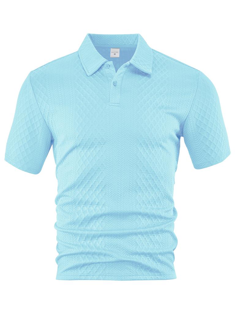 European and American Men's Clothing Summer Thin Loose Breathable Casual Solid Color Jacquard Lapel Short-sleeved Men's Polo Shirt