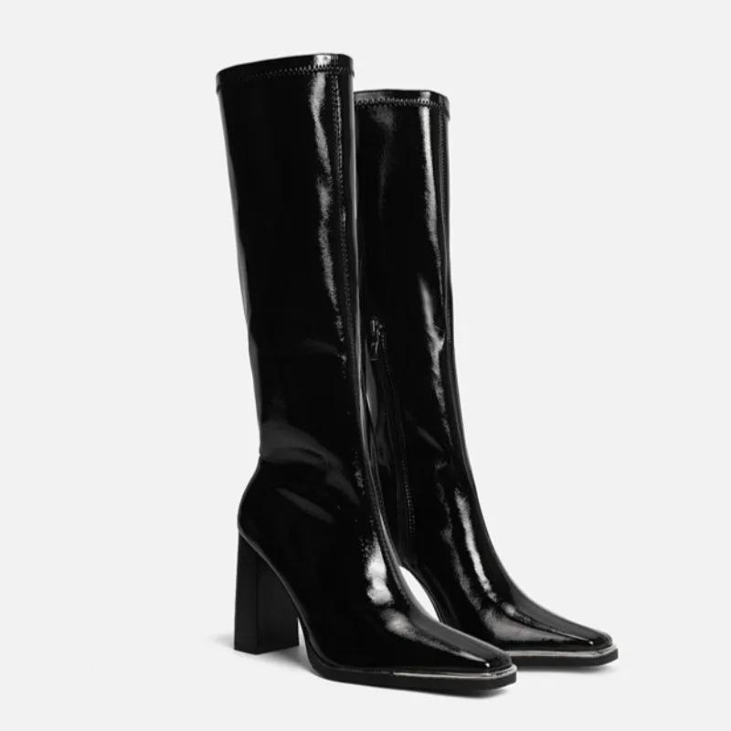 Fashion Elegant High Heels Women Knee High Boots Fad Heeled Shoes New Chunky Pumps 2025 Winter Designer Woman Goth Chelsea Long Botas