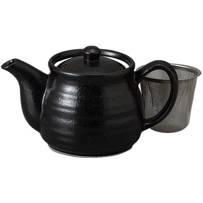 Ale-net Teapot, Black Crystal Rokuhei Design, with Basket, 10.8 X H9.8 Cm, 480cc, Mino Ware, Made In Japan