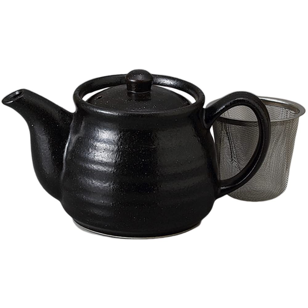 

Ale-net Teapot, Black Crystal Rokuhei Design, with Basket, 10.8 x H9.8 cm, 480cc, Mino Ware, Made in Japan