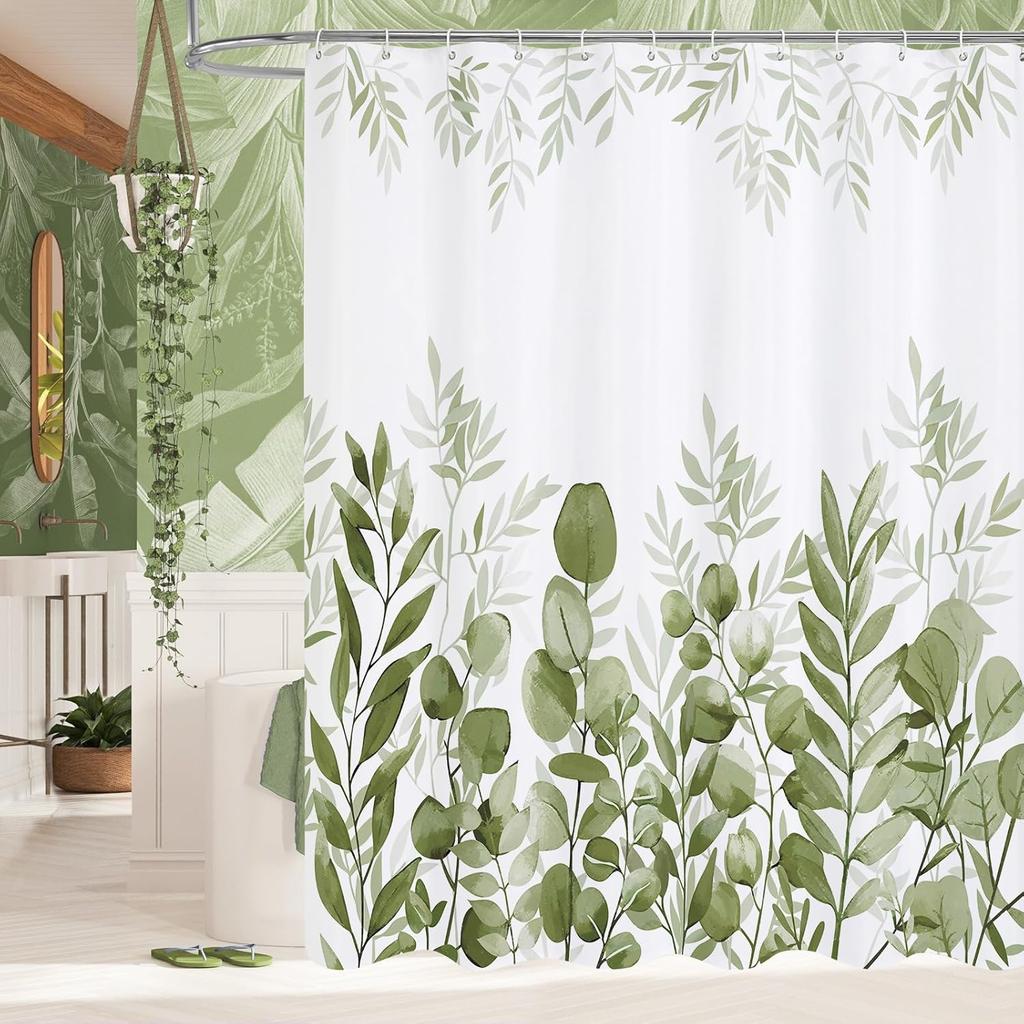 Purple Eucalyptus Shower Curtain, Plant Leaves Fabric Cloth Shower Curtains for Rustic Vintage Bathroom Decor