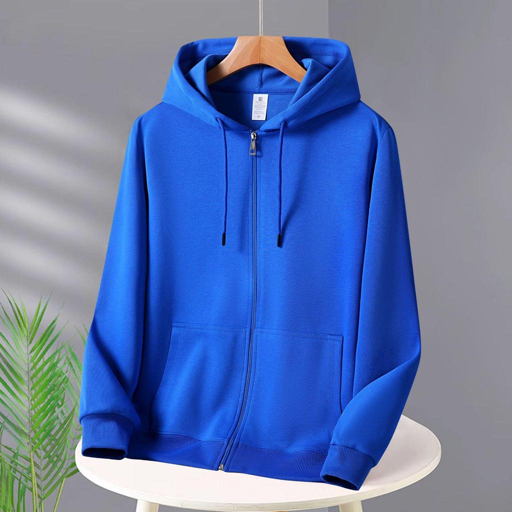 Unisex Heavyweight Cotton Zip-Up Hoodie Cardigan - Solid Color, Autumn/Winter Style.