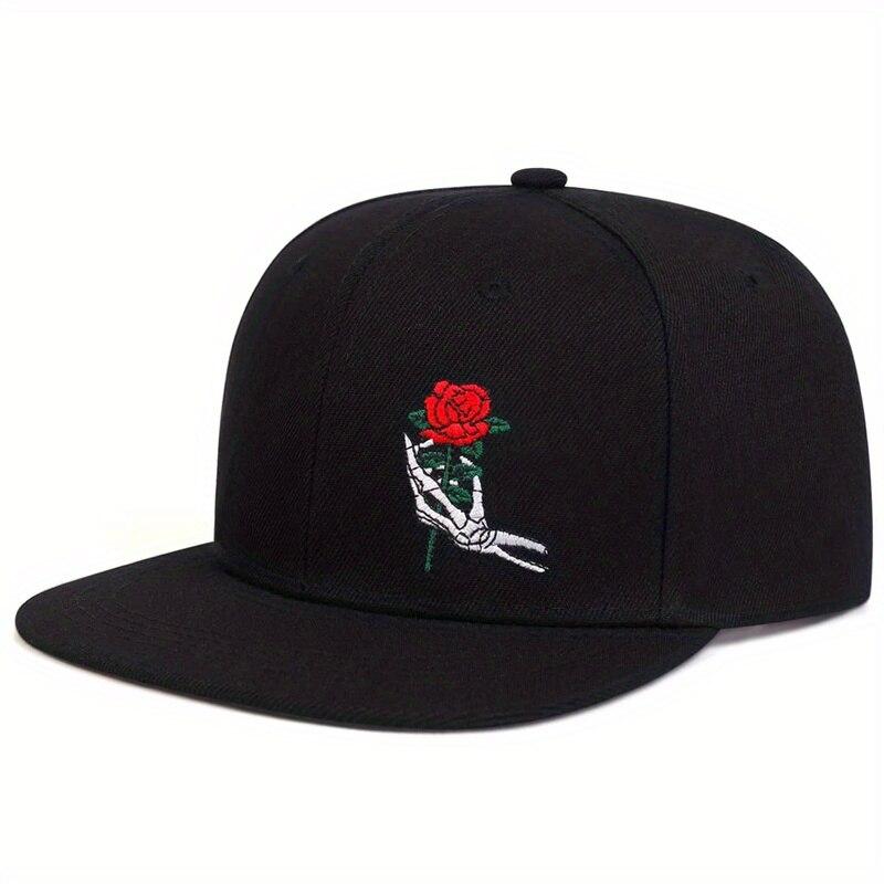

Unisex Skeleton Finger Rose Embroidery Hip-hop Hats Outdoor Adjustable Casual Baseball Caps Sunscreen Hat