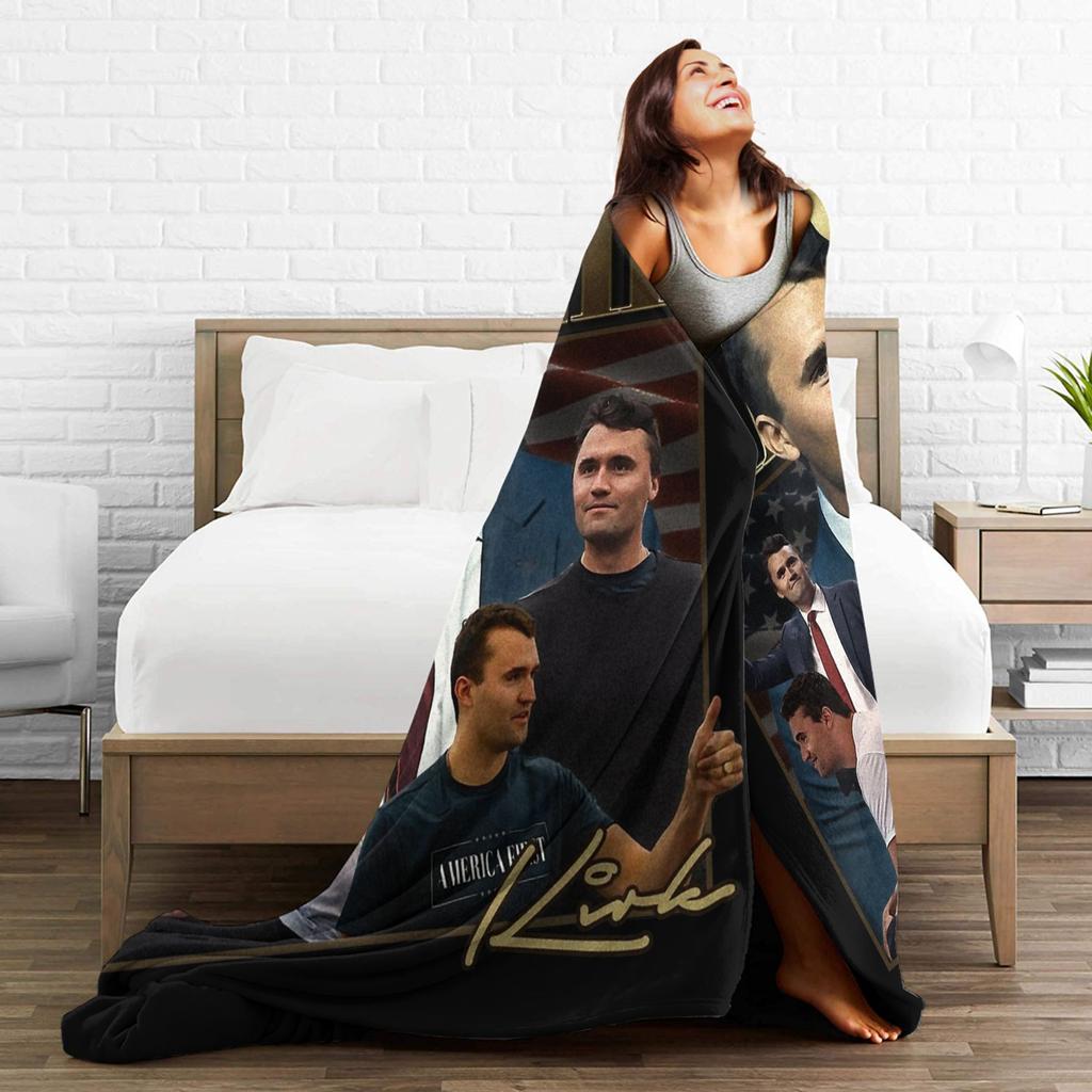 Charlie Kirk Bootleg Blankets Flannel Summer Breathable Warm Throw Blanket for Sofa Bedroom Bedspread
