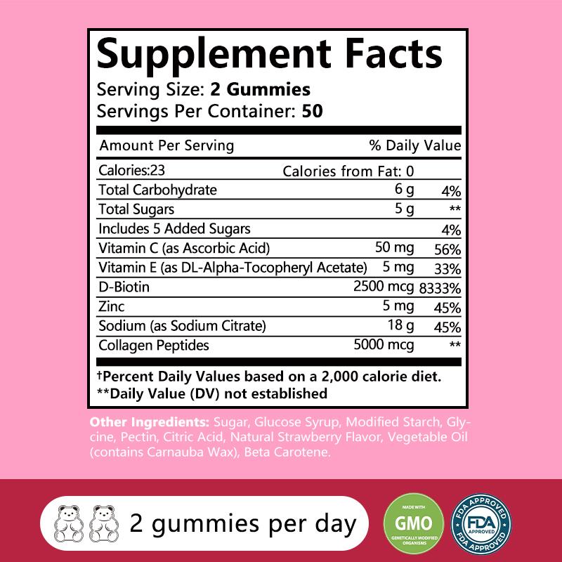 Pslalae 5000mcg Collagen Gummies - Biotin + Vitamin C - Hair, Skin, and Nail Health