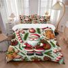 3pcs Christmas Holiday Gifts, Santa Claus & Gingerbread Man Bedding Set with 1 Quilt Cover and 2 Pillowcases (No Core), Anime Cartoon Design