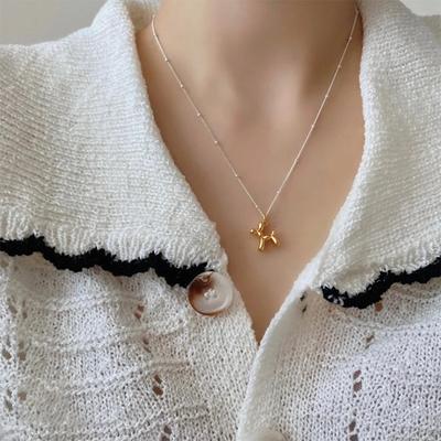 Colar pingente de cachorro balão de metal retrô francês feminino personalidade coreana corrente de pescoço de temperamento simples corrente para clavícula feminino