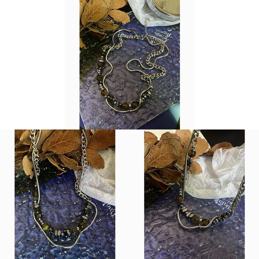 Natural Stone Titanium Steel Chain Necklace For Men Women Geometric Style Handmade Jewelry