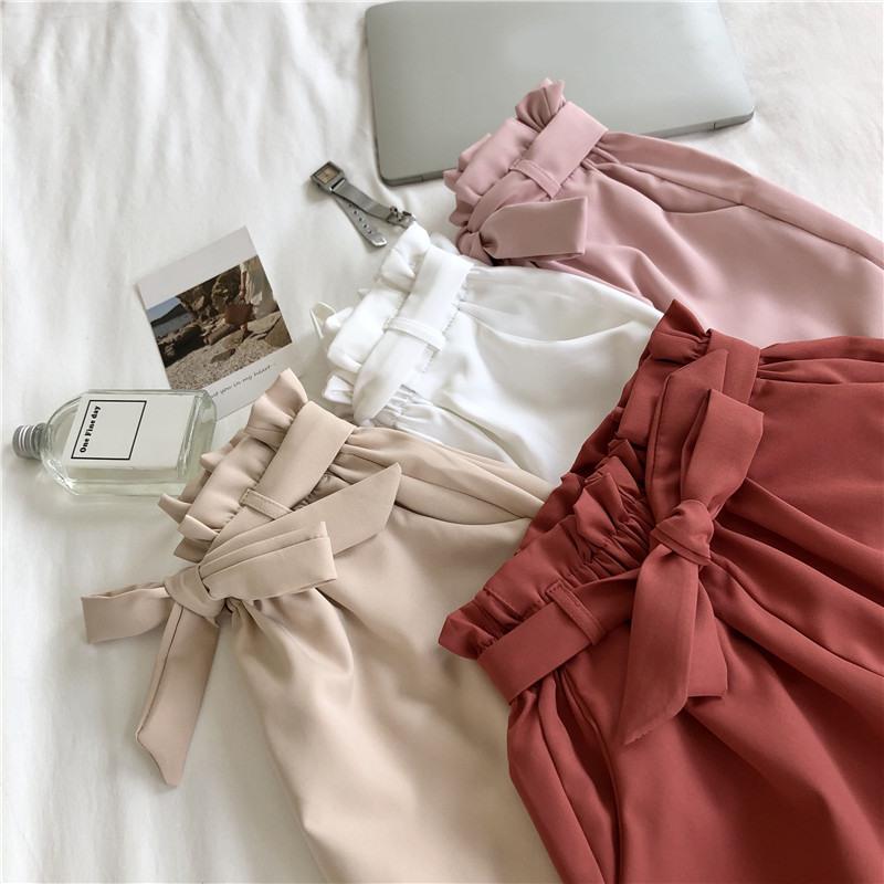 Summer Women's High Waist Shorts Casual Loose Bow Tie Wide Leg Shorts