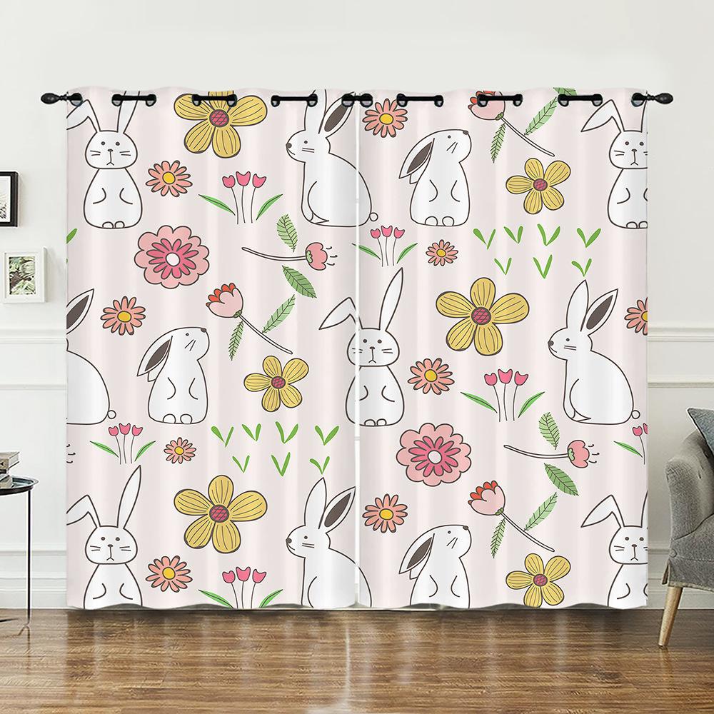 Curtain Animal Rabbit Illustration Curtain Digital Printing Blackout Curtain No Punching