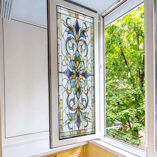 Yousheng Privacy Window Film Vintage Stained Glass Style Static Window Cling Decorative Glass Sticker for Cabinet Bathroom Kitchen Door Panel