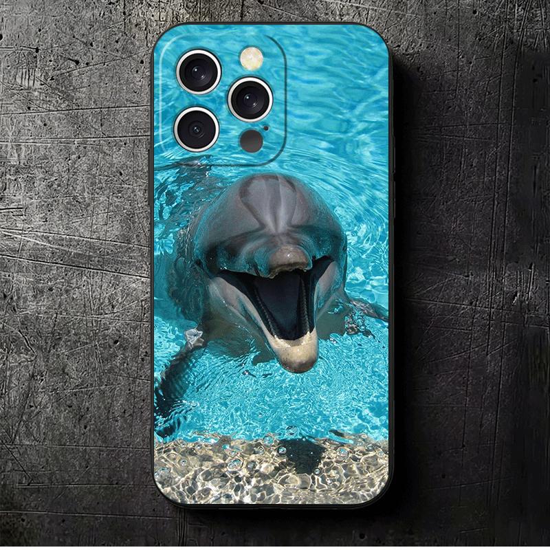 

Ocean Cute Dolphin Soft Phone Case for iPhone 16 16E 17 Air 15 Pro Max 14 Plus 13 Mini 11 12 7 Black Cover Back Shell iPhone 17 Air