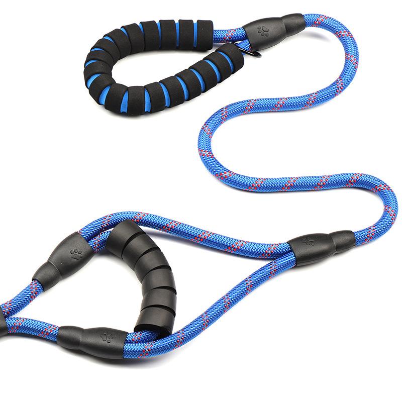 New pet dog products outdoor dog walking leash nylon woven reflective round rope double handle dog leash