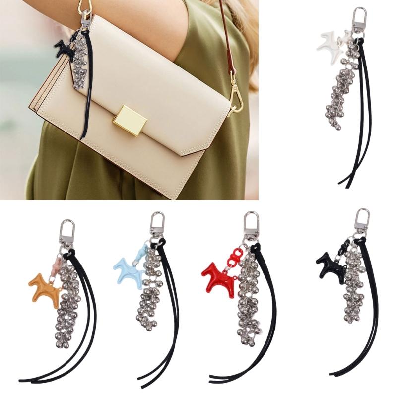 Leather Horse Bag Charm Pendant Car Keyrings Braided Rope Keychain Charm for Backpack Purses Handbags Decorations Gift