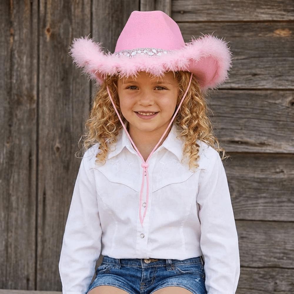 Solid Color Jazz Hat Furry Trim Sequin Cowgirl Hat Fashion Top Hat Girl