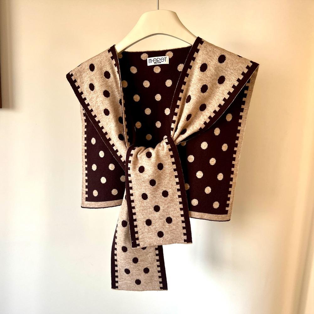 

Retro Polka Dot Knitted Shawl Knotted Knit Scarves All-match Shoulder Scarf Clothes Decoration