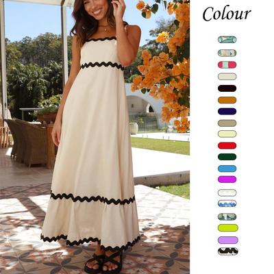 Elegant Spaghetti Strap Lace Patchwork Swing Dress In Solid Color