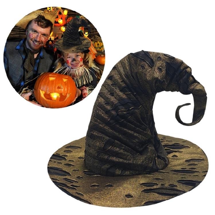 Halloween Cosplay Witch Wizard Hat with Tattered Hole Carnivals Party Headpieces Devil Hat Cosplay Tool for Adult Teen