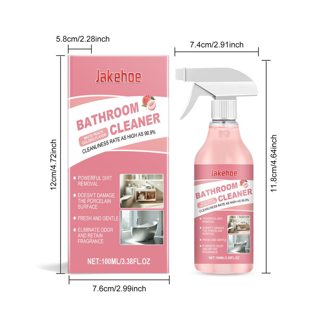 Spray Anticalcare per Bagno 100ml Rimuovi Macchie d'Acqua Pulizia Calcare Vetri Doccia Eliminatore Odori WC Liquido Anticalcare per Vasca da Bagno