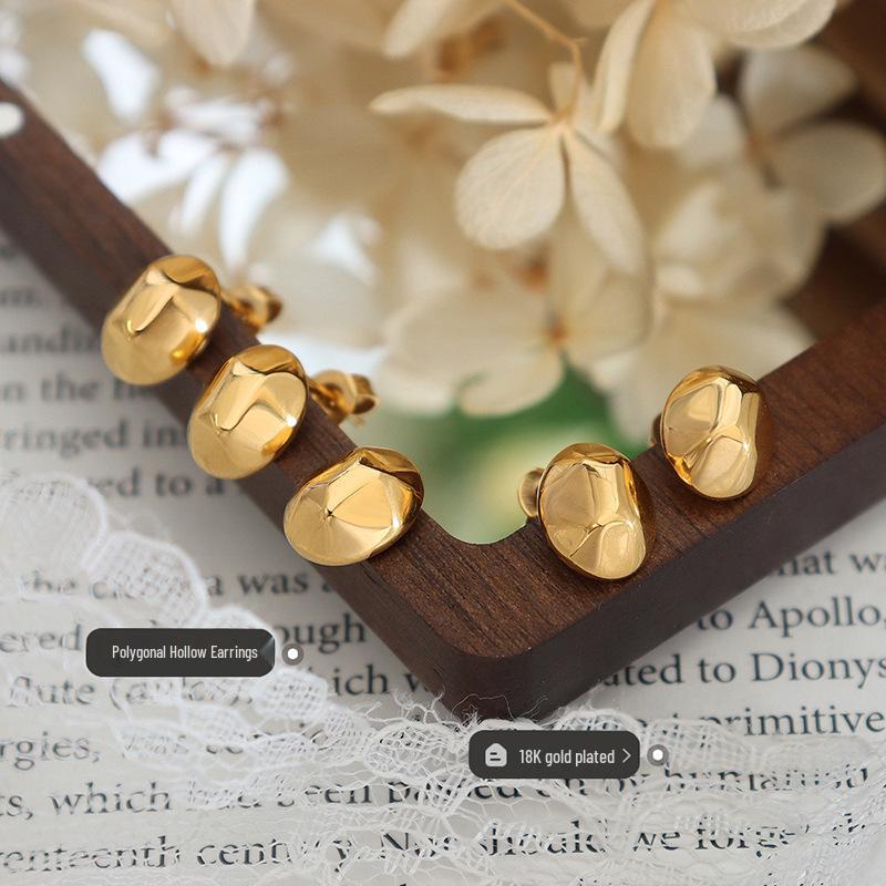 Korean Minimalist 18K Gold Plated Polygonal Stud Earrings in Titanium Steel