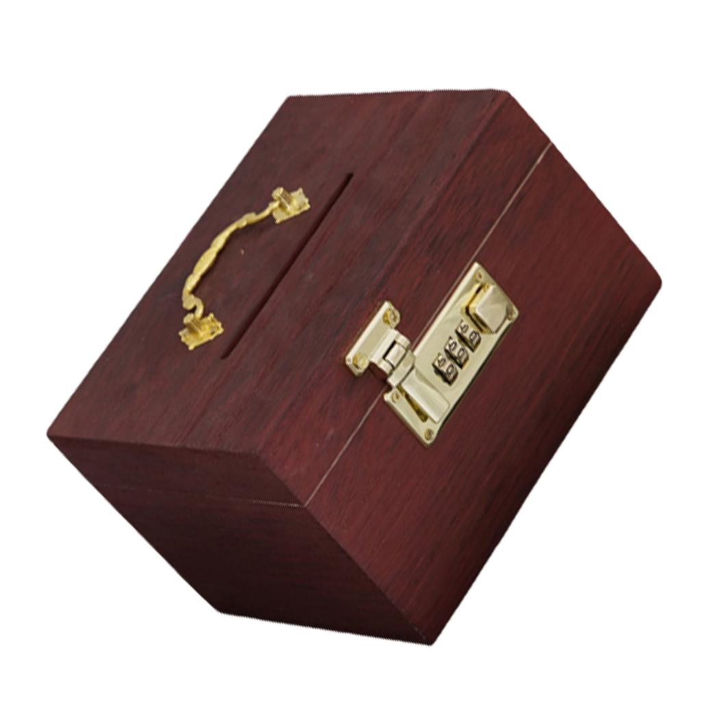 Vintage Wood Treasure Money Bank Coin Bank with Lock Security Code Money Box Treasure Box for Children