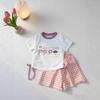 Girls Summer Cartoon Plaid Short Sleeve Top And Shorts Set Cute Baby Casual Two Piece Outfit