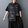 DIMANAF 2026 Plus Size New Spring Summer Blouse Short Sleeve Casual Shirt Women Loose Tops Shirts Cotton Black Print