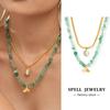 Women's Green Natural Stone Necklaces With Whale Tail Pendant 18K Gold Plated Stainless Steel Chain Charm Necklace For Women
