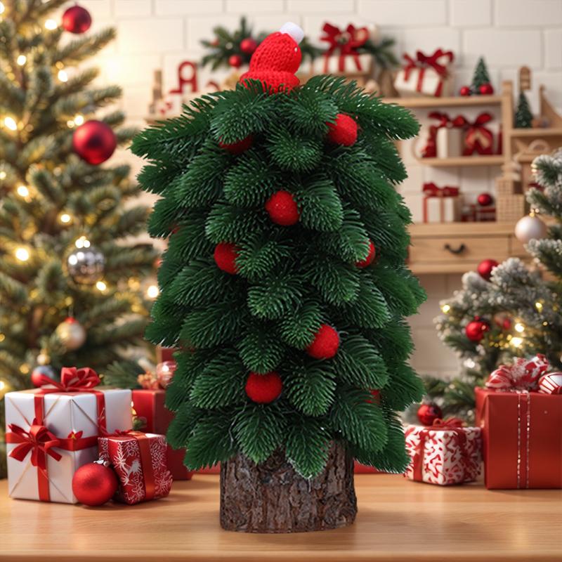 Weihnachts-Mini-Schlafzimmer Simulierte Kiefernadelbaum-Atmosphäre Dekoratives Rotes Haarball-Schreibtischornament Festivaldekoration