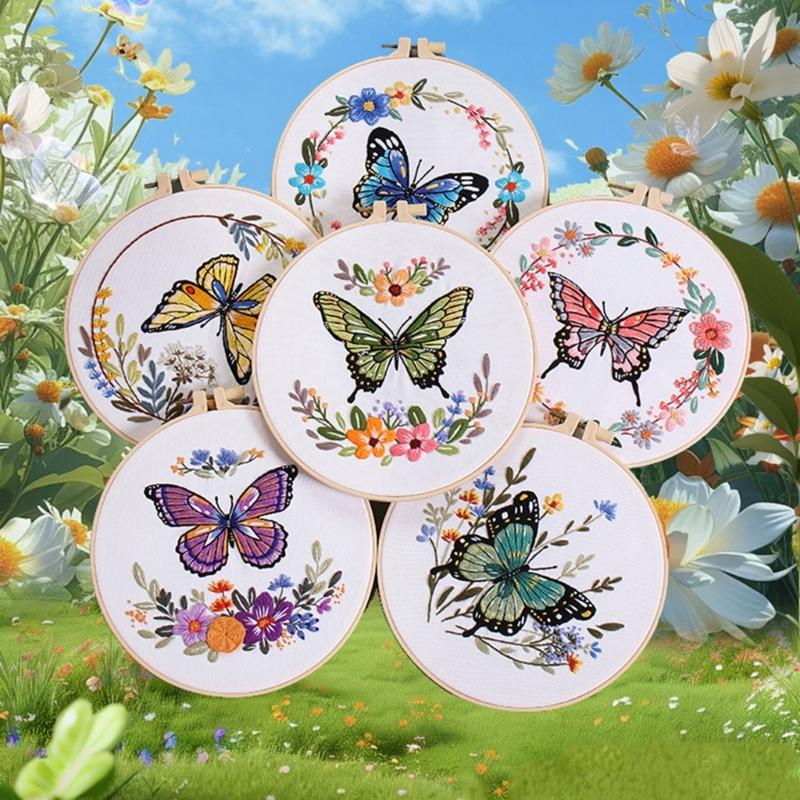 Butterfly Floral Embroidery Kits Embroidery Set with Thread and Needle Embroidery Starter Kits Crosses Stitching Set