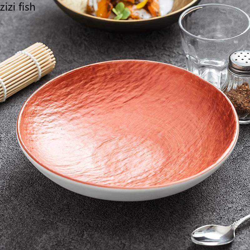 Black Gold Stone Patterned Salad Bowl Restaurant Ceramic Deep Bowl Soup Bowl Sashimi Bowls Dessert Bowls Creative Tableware