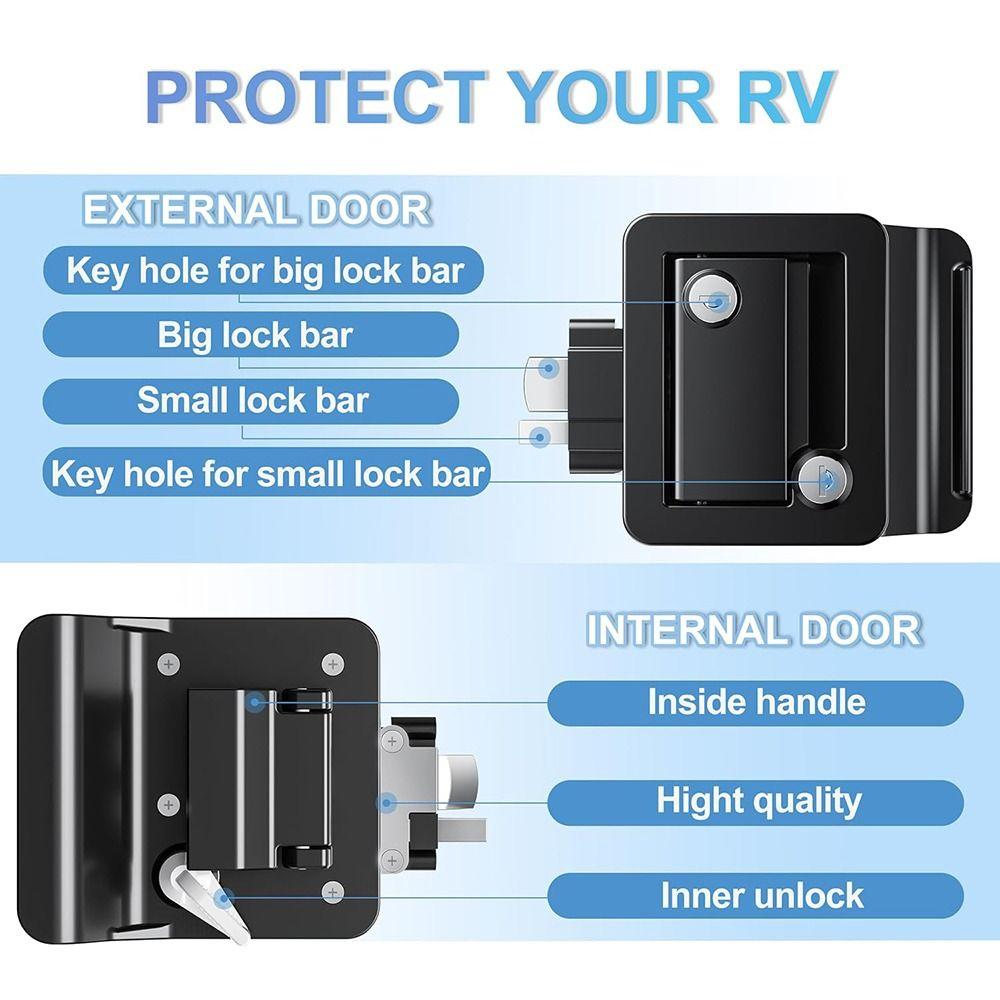 2 Keys Camper Lock Replacement Kit Anti Theft Entry Door Lock Black RV Door Lock  Toolbox