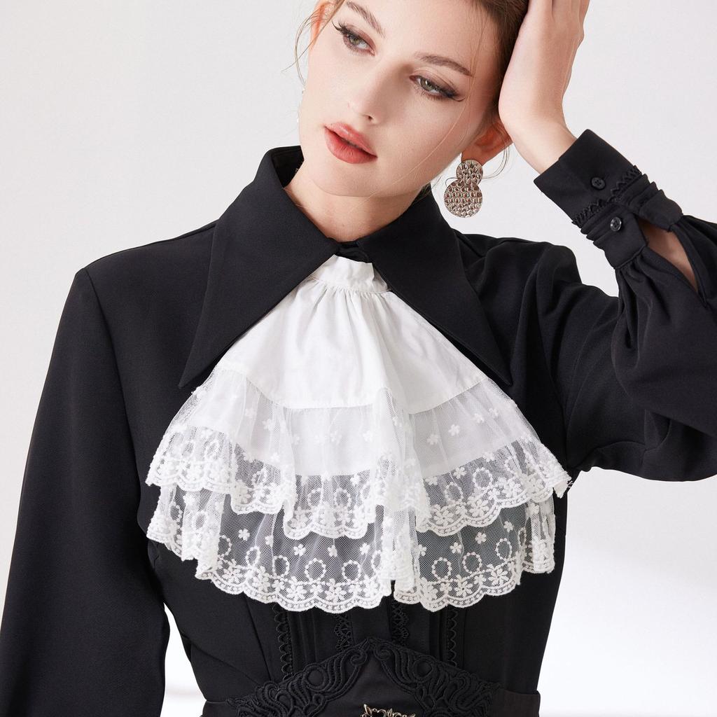Womens Shirt Detachable Layered Lace False Collar Retro Neck Ties Decorative Neckline Adjustable Ruffled Design Fake Collar