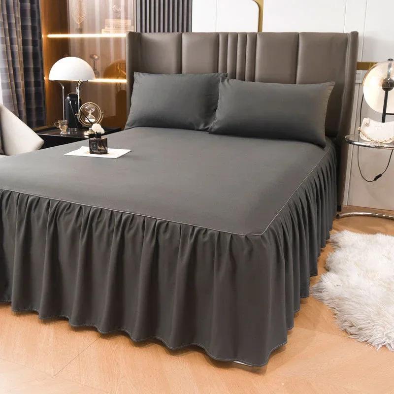 Solid Color Bed Skirt Single Bed Cover Non-slip Mattress Protector 1.2/1.5/1.8M  (Without Pillowcase)