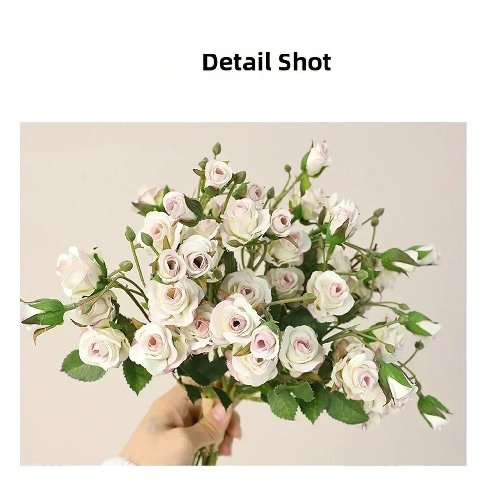 Artificial Silk Rose Bouquet for DIY Floral Crafts For Wedding Decoration and Photography Props with Flexible Stems