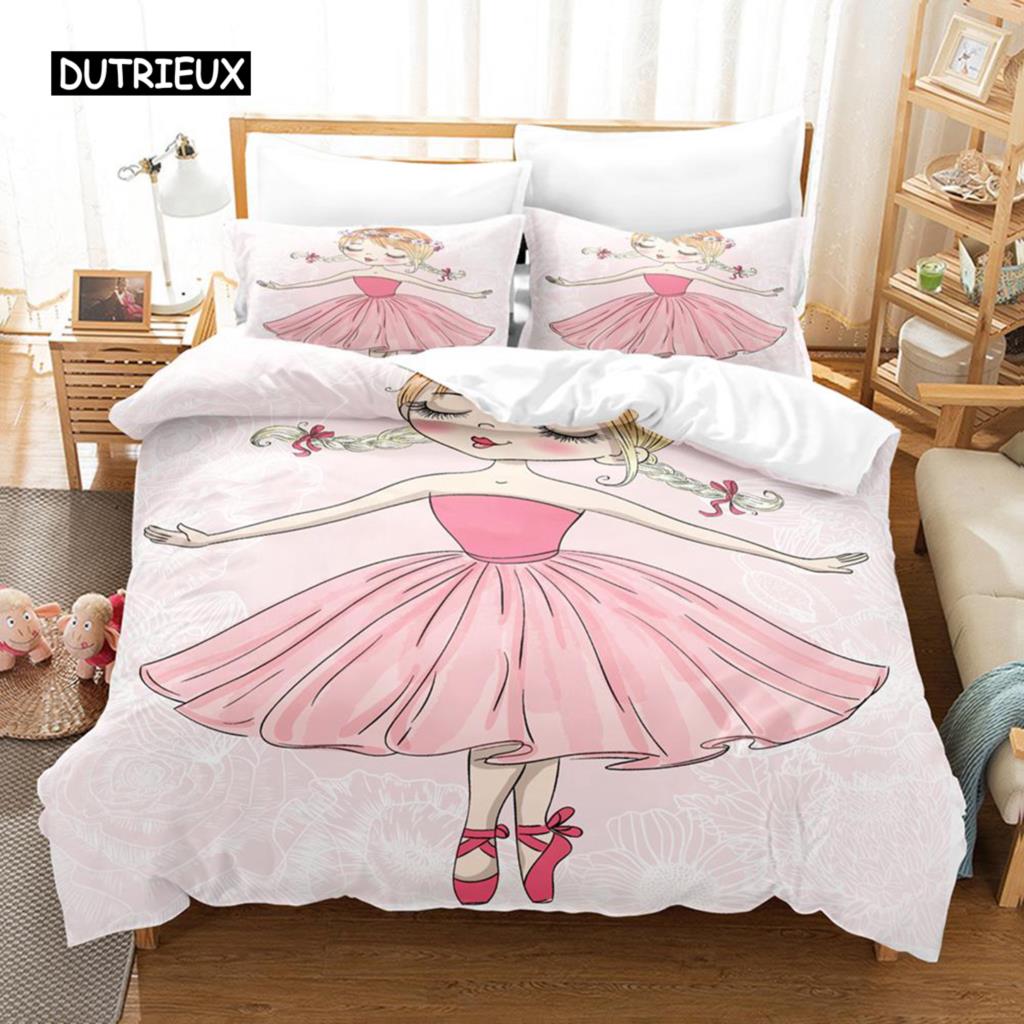 Ballet Girl Duvet Cover Set Purple Tutu Dancer Eiffel Tower Bedding Set for Kids Girls King Size Soft Polyester Comforter Cover