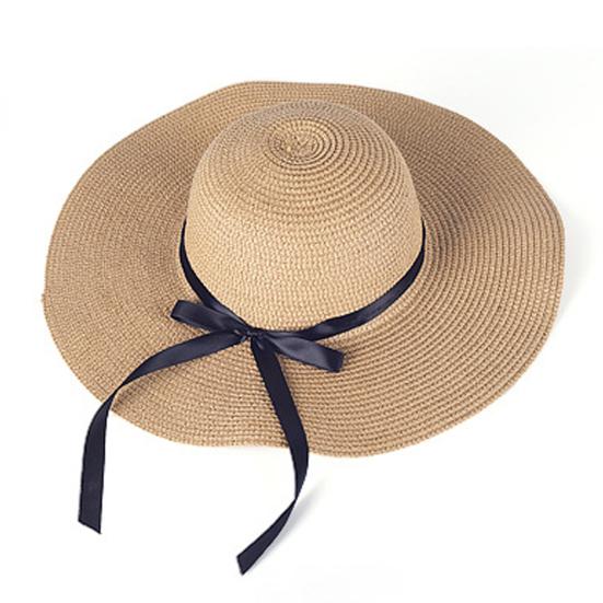Women Straw Hat Wide Brim Lace-up Ribbon Sun Protection Hat Lightweight Quick-Drying Hat Hiking Walking Neck Coverage Hat