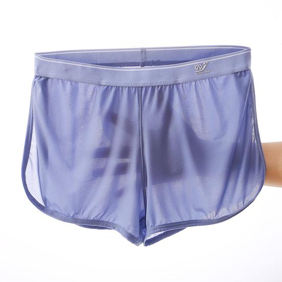 Men Home Shorts Solid Color Bouncy Loose Breathable Fine Mesh Underwear Quick Drying
