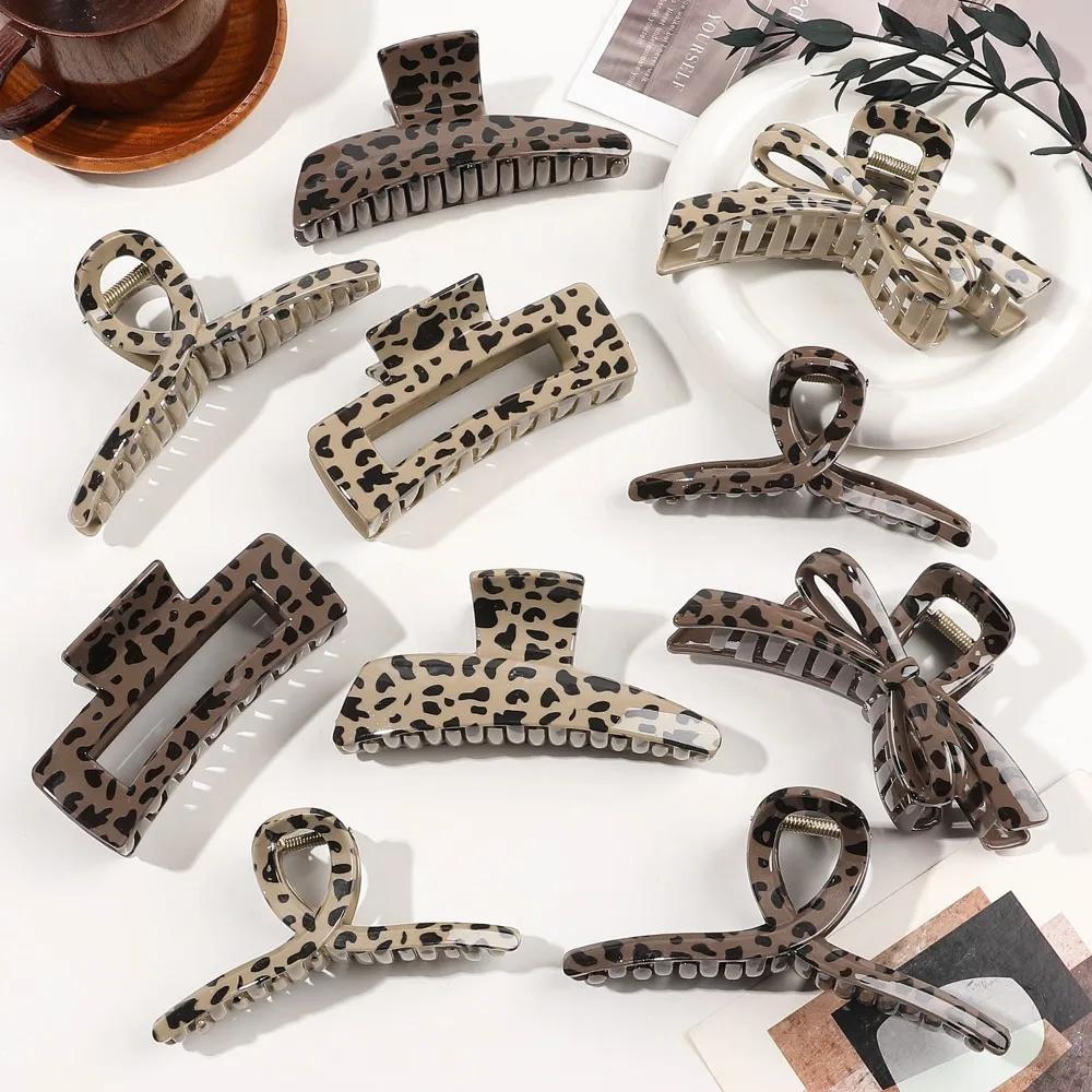 Large Small Leopard Print Hair Claw Clip for Women Thick Hair Elegant Bowknot Cross Geometric Catch Clamp Hairgrip Accessories