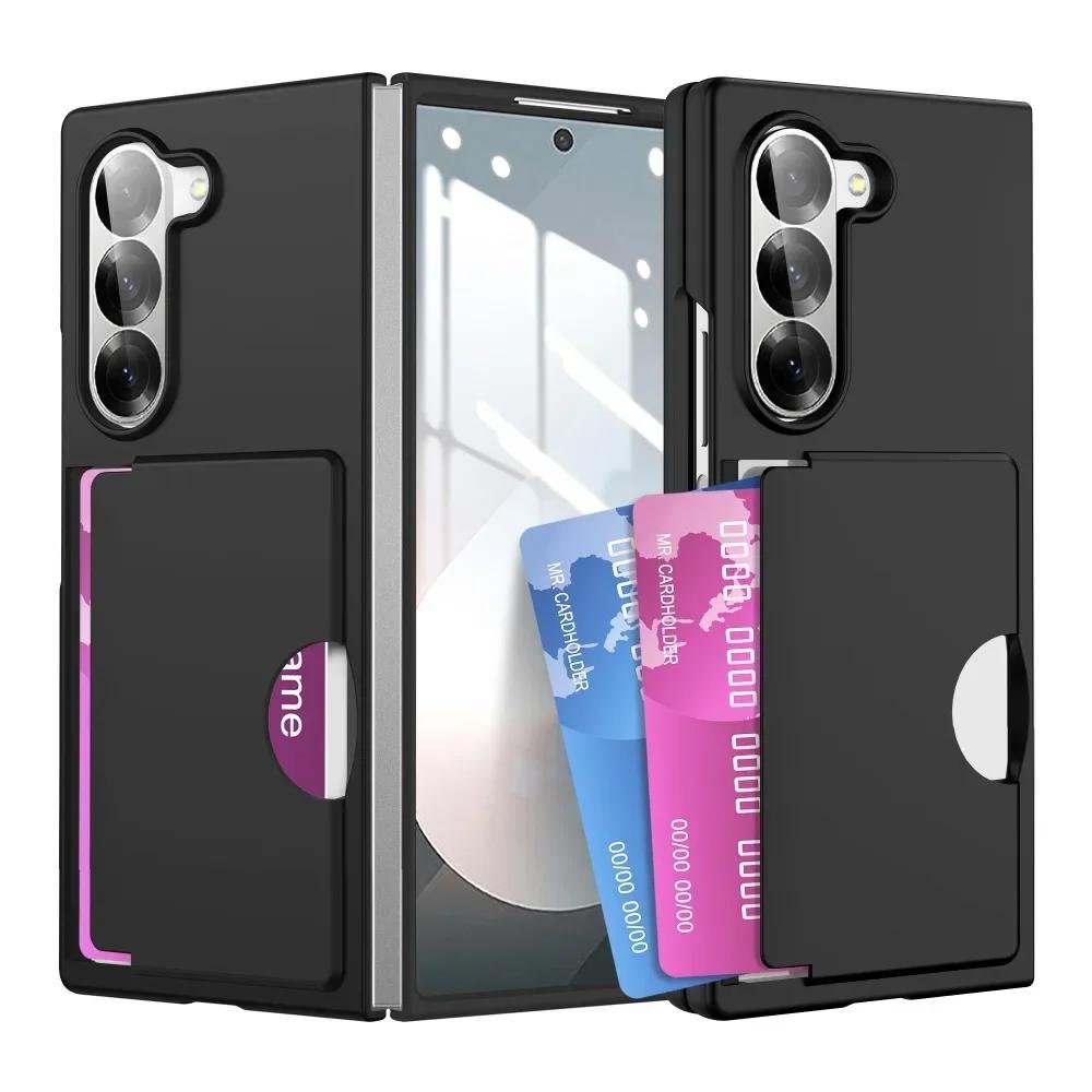 Wallet Card Holder Phone Case for Samsung Galaxy Z Fold 6 Fold6 ZFold6 5G Shockproof Hard PC Shell Protective Cover