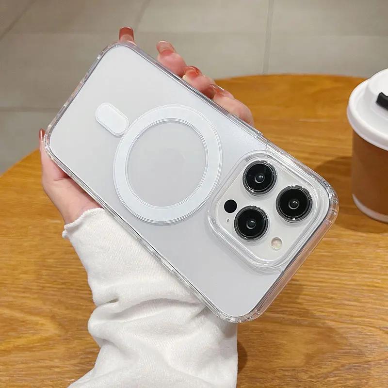 Luxury Magnetic Wireless Charge For Magsafe Case for iPhone 17 16 15 14 13 12 11 Pro XR XS Max Plus Mini Transparent Back Cover