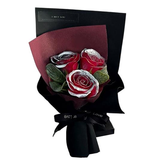 Mini Aromatherapy Soap Rose Bouquet 3 Heads Eternal Rose Flower Romantic Scented Gifts темно-красного