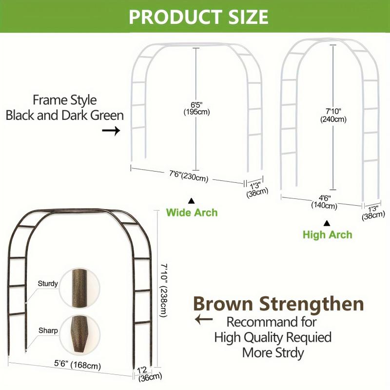 1-2Heavy Duty Steel Garden Arch Flower Stand Outdoor Lawn Climbing Frame Wedding Decoration Vine Plant Support Rose Wisteria