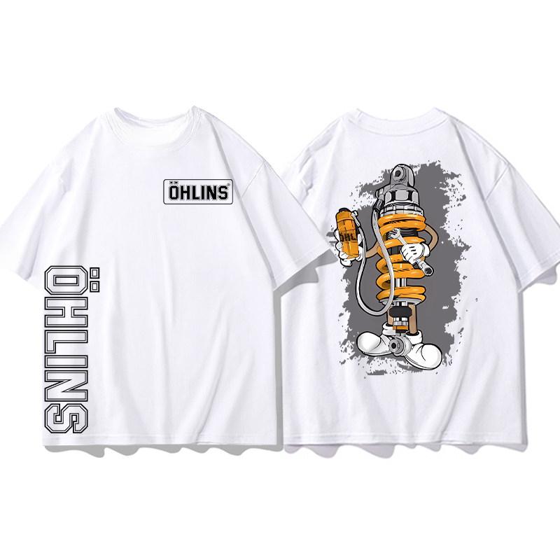 Best Ohlins White Tshirt Collection Motorcycle Shock Absorber Print Short Sleeve Tshirt Racing Fan Clothes