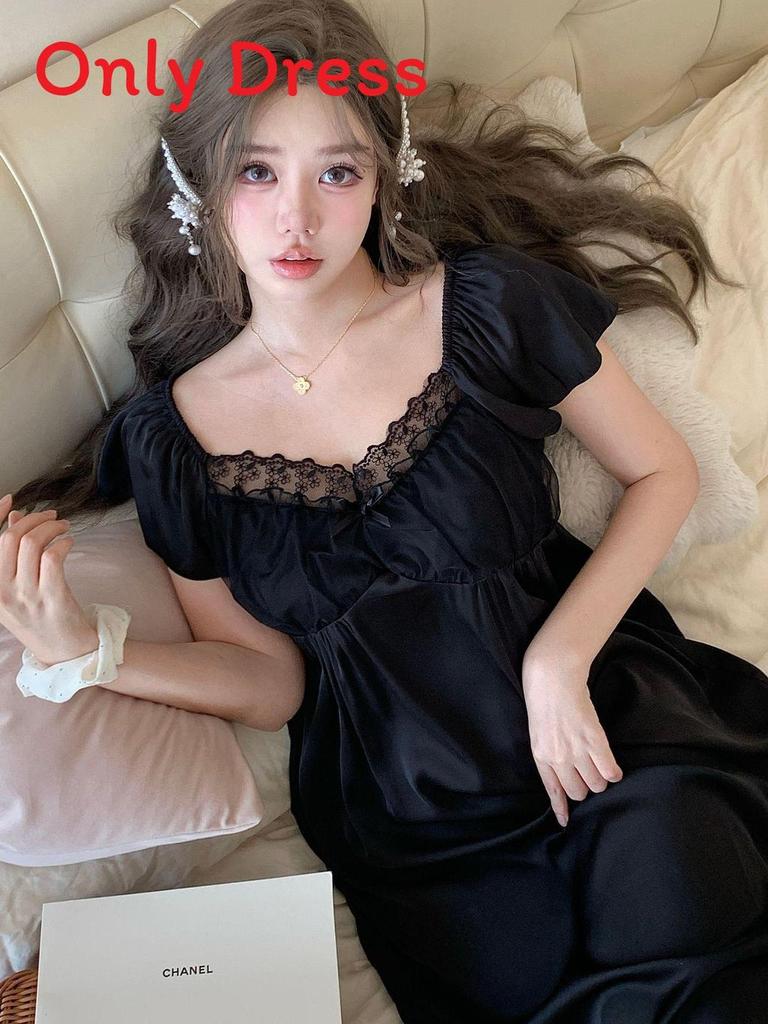Palace Style Mesh Nightdress For Women With Builtin Bra Summer Short Sleeve Home Wear
