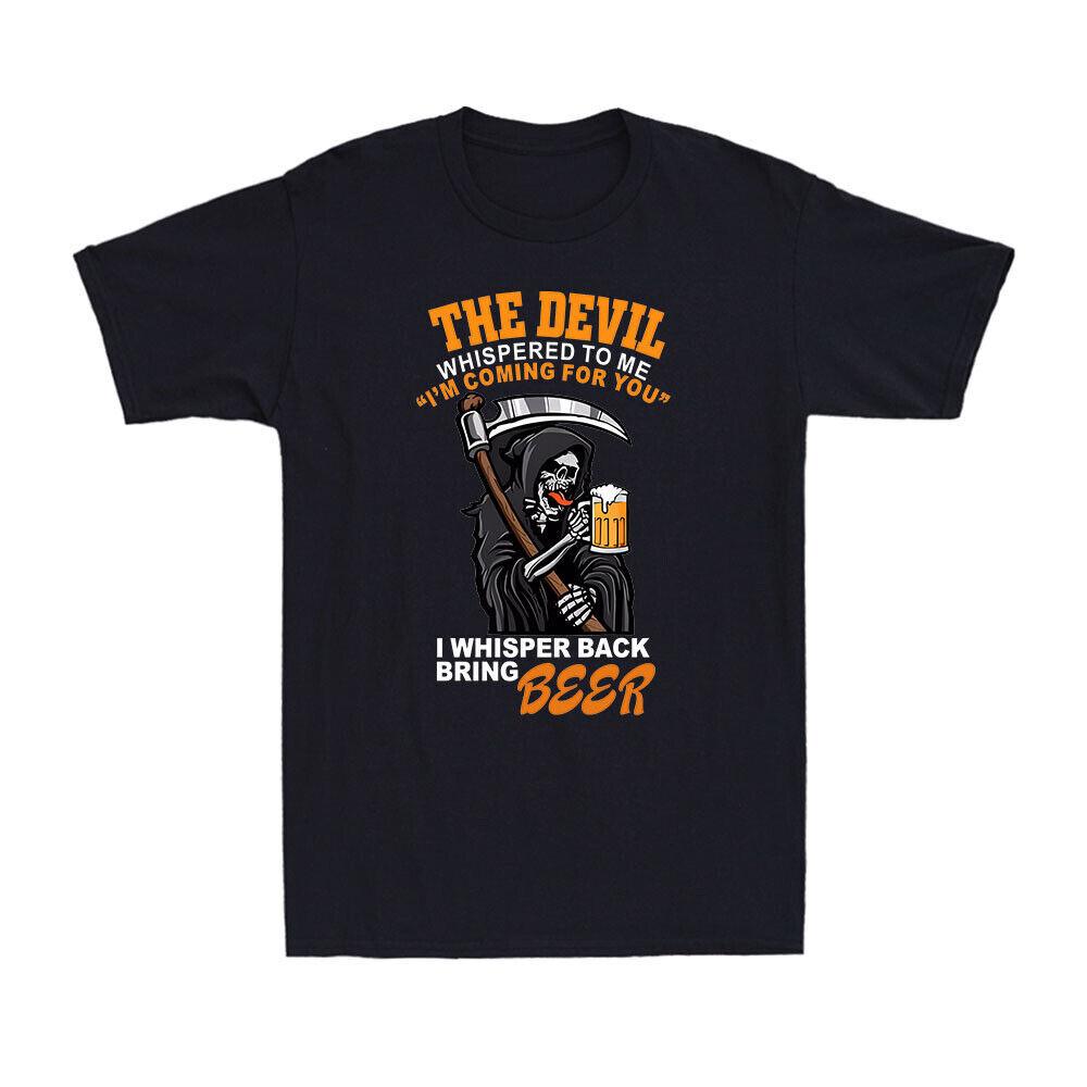 The Devil Whispered To Me Back I Whisper Bring Beer Skull Beer Men s T-Shirt M
