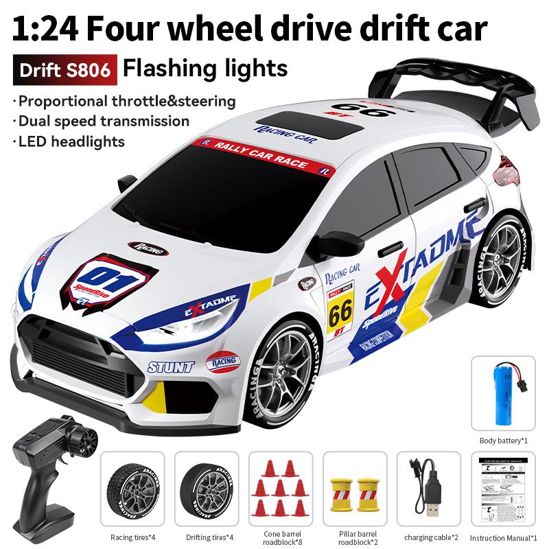 

1/24 High Speed 4WD Drift Racing Car With Frong Rear LED Lights 2.4G Remote Control Two Speed RC Model Cars for Kids Toy Gifts